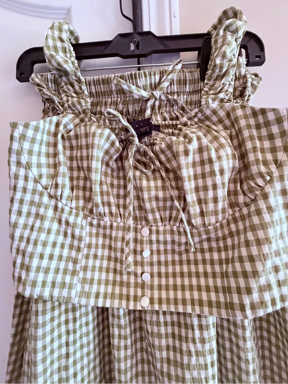 Tulle Olive Gingham A-Line Midi Skirt - Picture 2 of 3